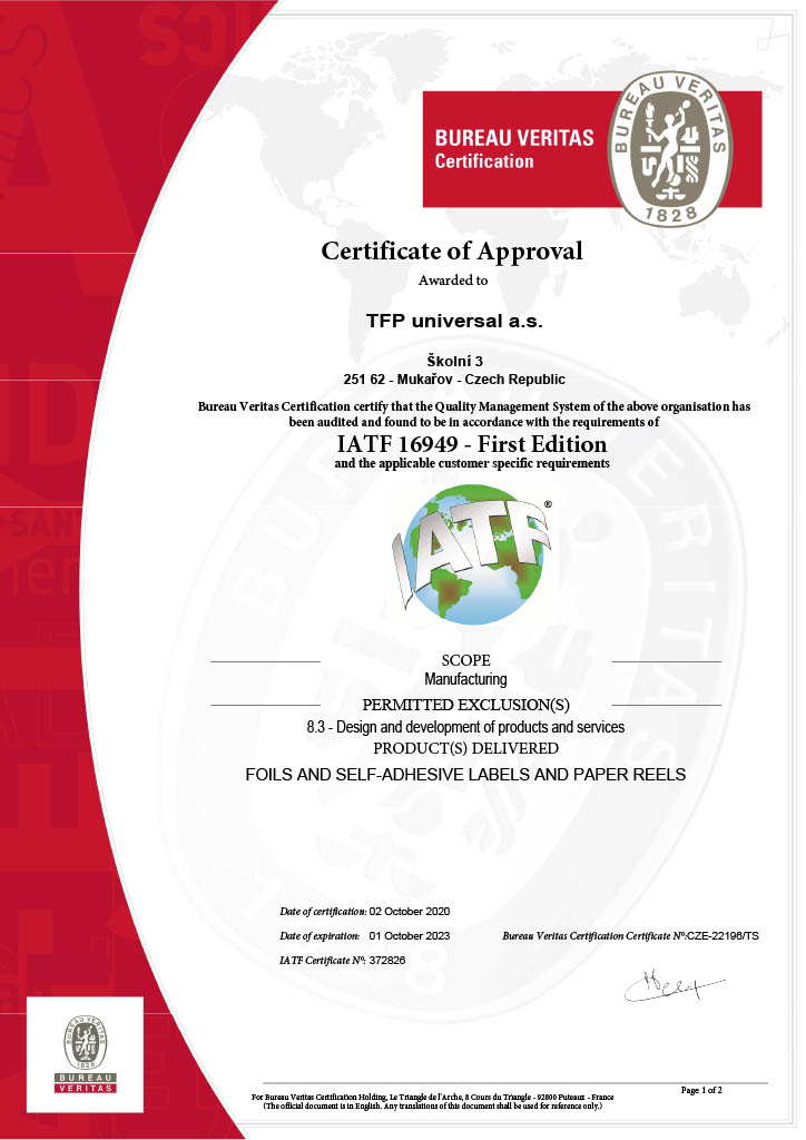 IATF 16949 certificate 1/2
